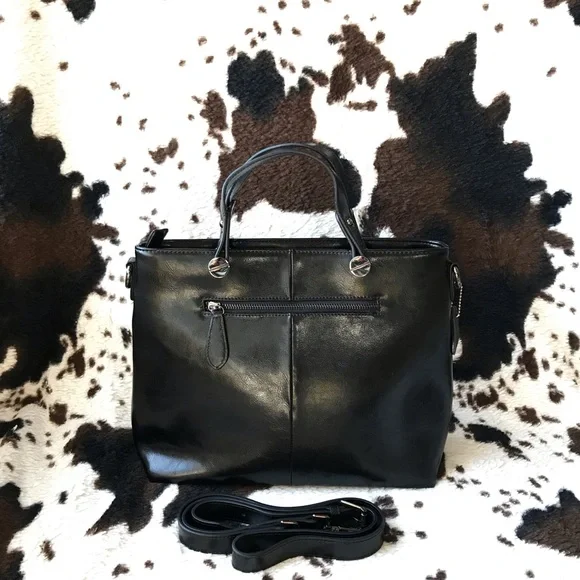 Classic Black Faux Leather Tote Bag With Removable Strap - Picture 13 of 13